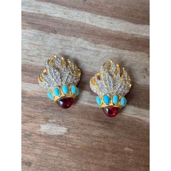 VINTAGE ETERNAL FLAME ELIZABETH TAYLOR FOR AVON CLIP-ON EARRINGS - Picture 1 of 11